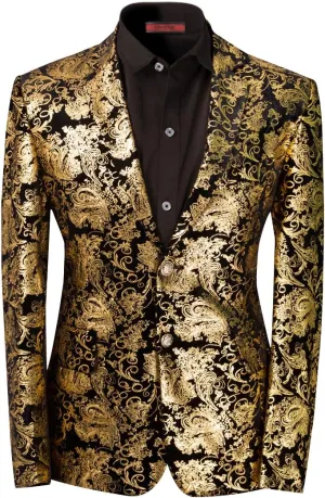 Cloudstyle Men's Dress Floral Suit Notched Lapel Slim Fit Stylish Blazer Dress Suit