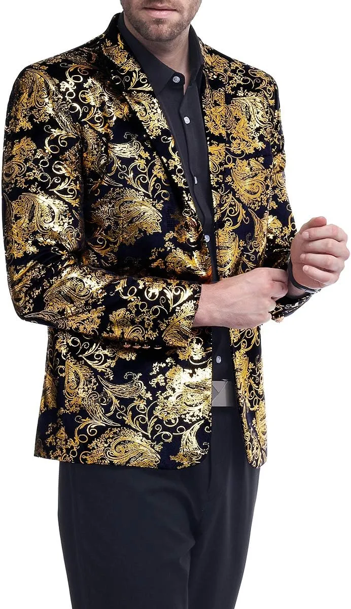 Cloudstyle Men's Dress Floral Suit Notched Lapel Slim Fit Stylish Blazer Dress Suit