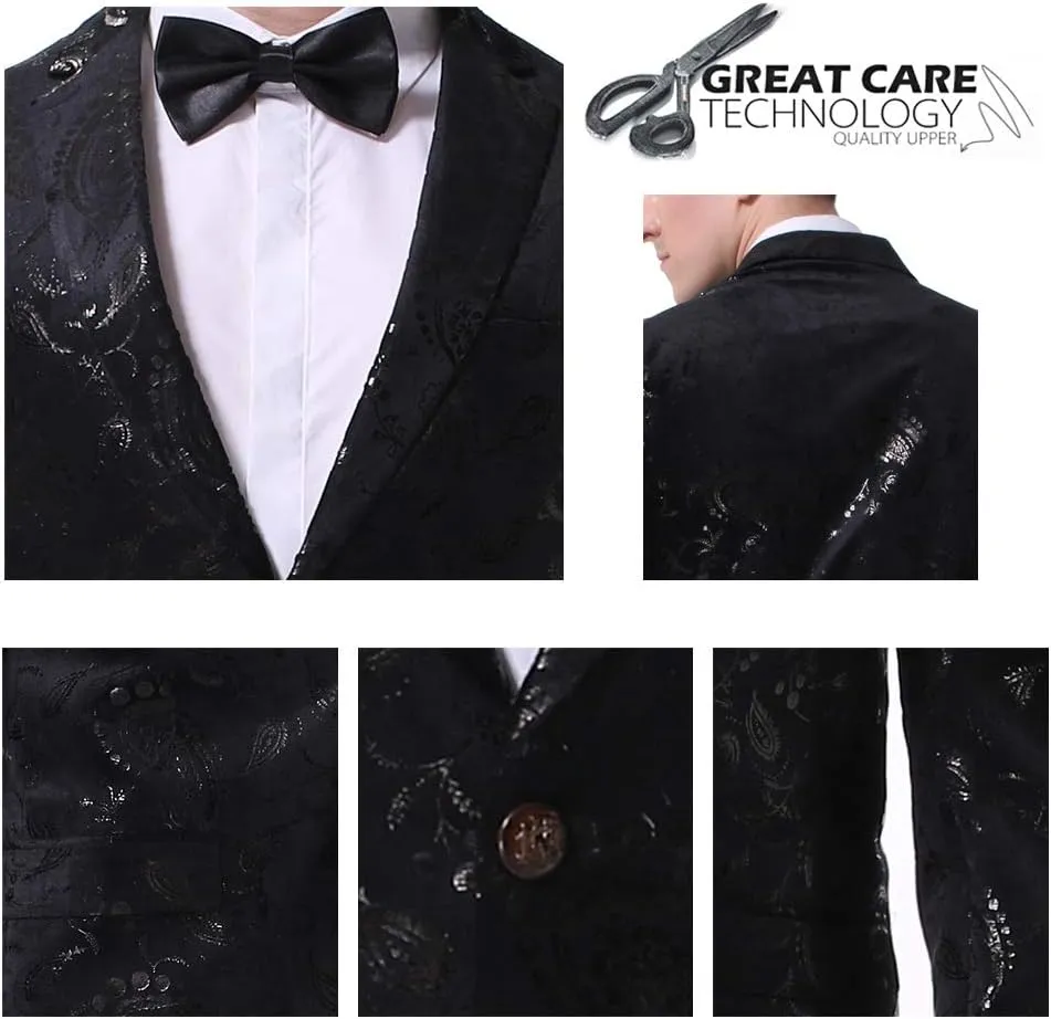 Cloudstyle Men's Dress Floral Suit Notched Lapel Slim Fit Stylish Blazer Dress Suit
