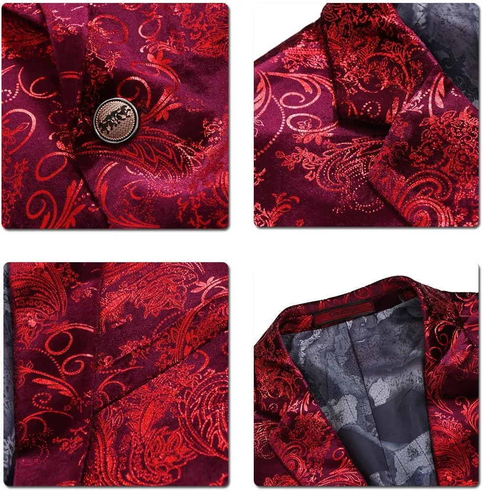 Cloudstyle Men's Dress Floral Suit Notched Lapel Slim Fit Stylish Blazer Dress Suit