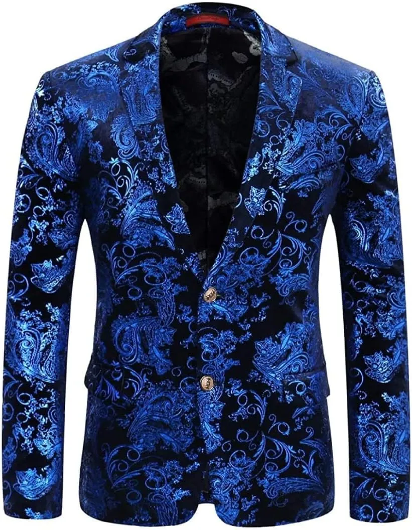 Cloudstyle Men's Dress Floral Suit Notched Lapel Slim Fit Stylish Blazer Dress Suit