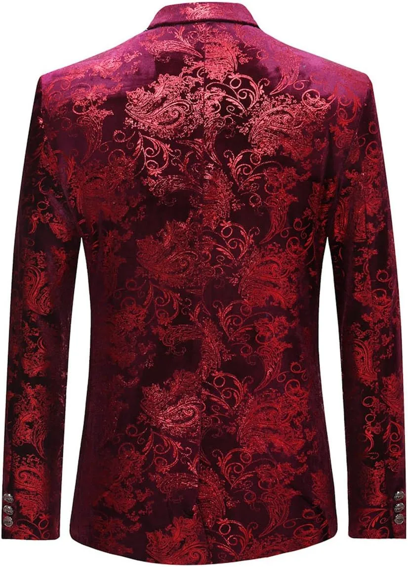 Cloudstyle Men's Dress Floral Suit Notched Lapel Slim Fit Stylish Blazer Dress Suit