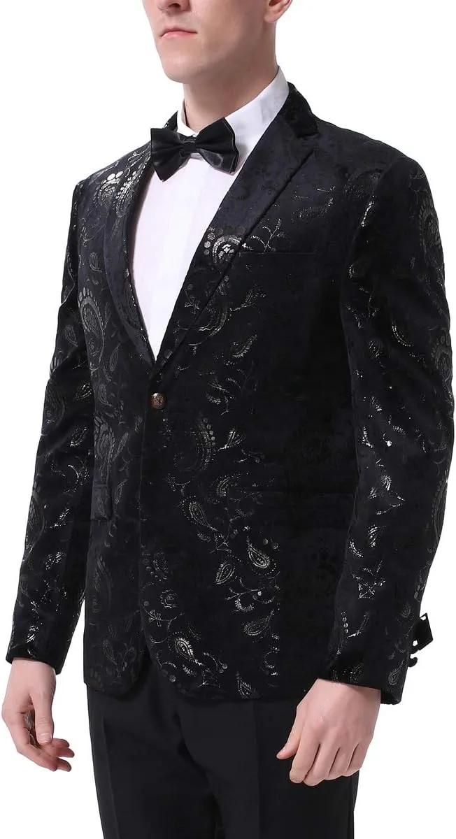 Cloudstyle Men's Dress Floral Suit Notched Lapel Slim Fit Stylish Blazer Dress Suit