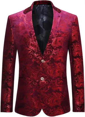 Cloudstyle Men's Dress Floral Suit Notched Lapel Slim Fit Stylish Blazer Dress Suit