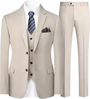 Cloudstyle Mens Stylish 3 Piece Dress Suit Classic Fit Wedding Formal Jacket & Vest & Pants