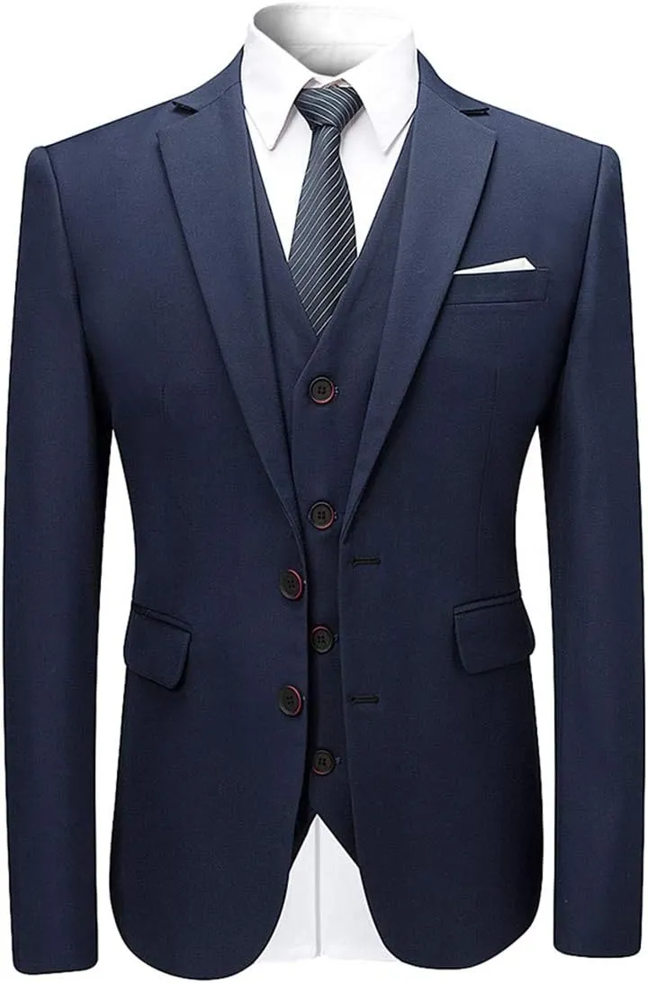 Cloudstyle Mens Stylish 3 Piece Dress Suit Classic Fit Wedding Formal Jacket & Vest & Pants