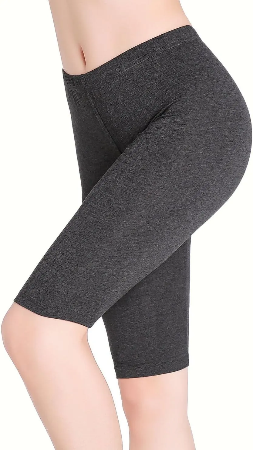 CnlanRow Womens Under Skirt Pants Soft Ultra Stretch Knee Length Leggings Fitness Sport Shorts