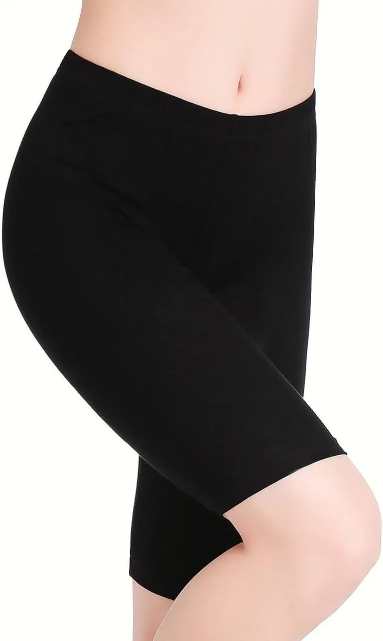 CnlanRow Womens Under Skirt Pants Soft Ultra Stretch Knee Length Leggings Fitness Sport Shorts