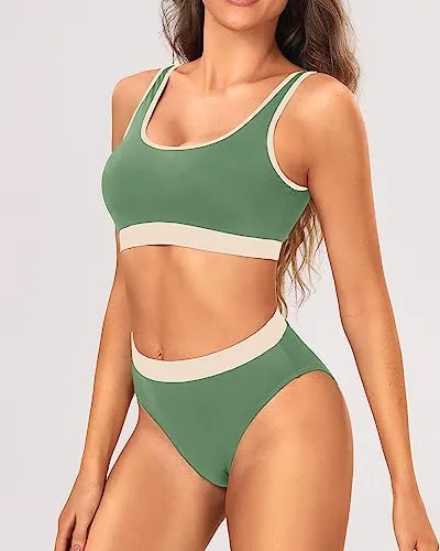 Colorblock Crop Top & High Waist Two Piece Set
