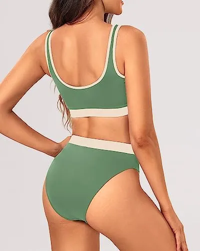 Colorblock Crop Top & High Waist Two Piece Set