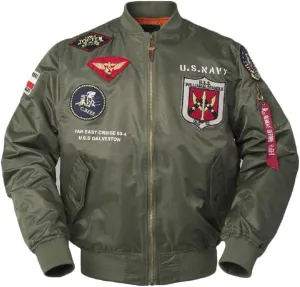 CORIRESHA Mens Outdoor Embroidered Patches Slim Fit US Navy Bomber Jackets Windbreaker