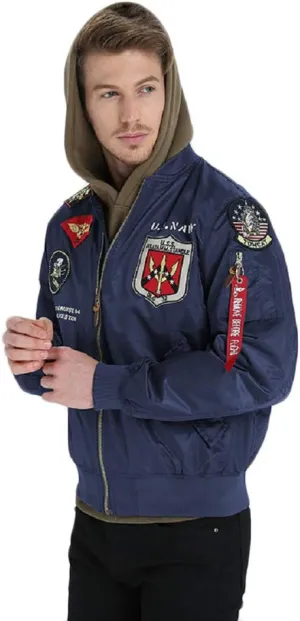 CORIRESHA Mens Outdoor Embroidered Patches Slim Fit US Navy Bomber Jackets Windbreaker