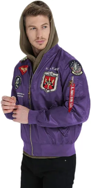 CORIRESHA Mens Outdoor Embroidered Patches Slim Fit US Navy Bomber Jackets Windbreaker