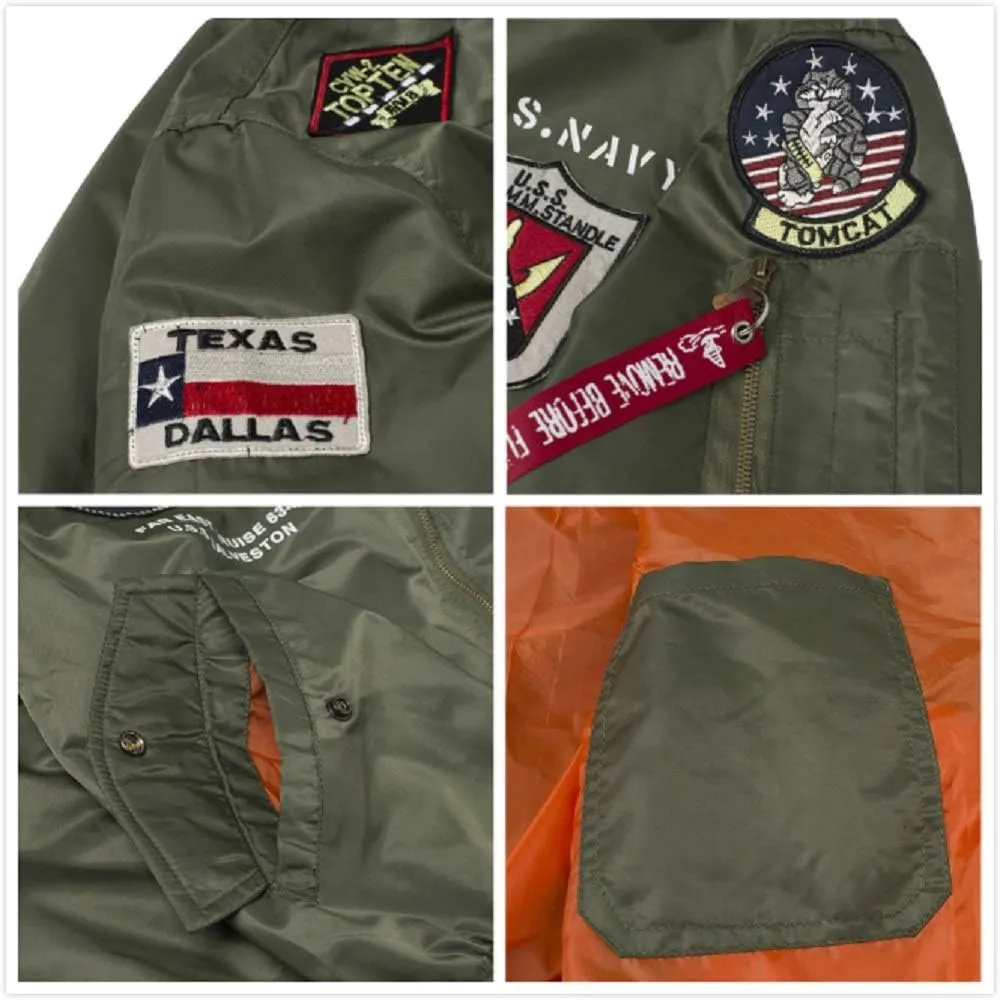 CORIRESHA Mens Outdoor Embroidered Patches Slim Fit US Navy Bomber Jackets Windbreaker