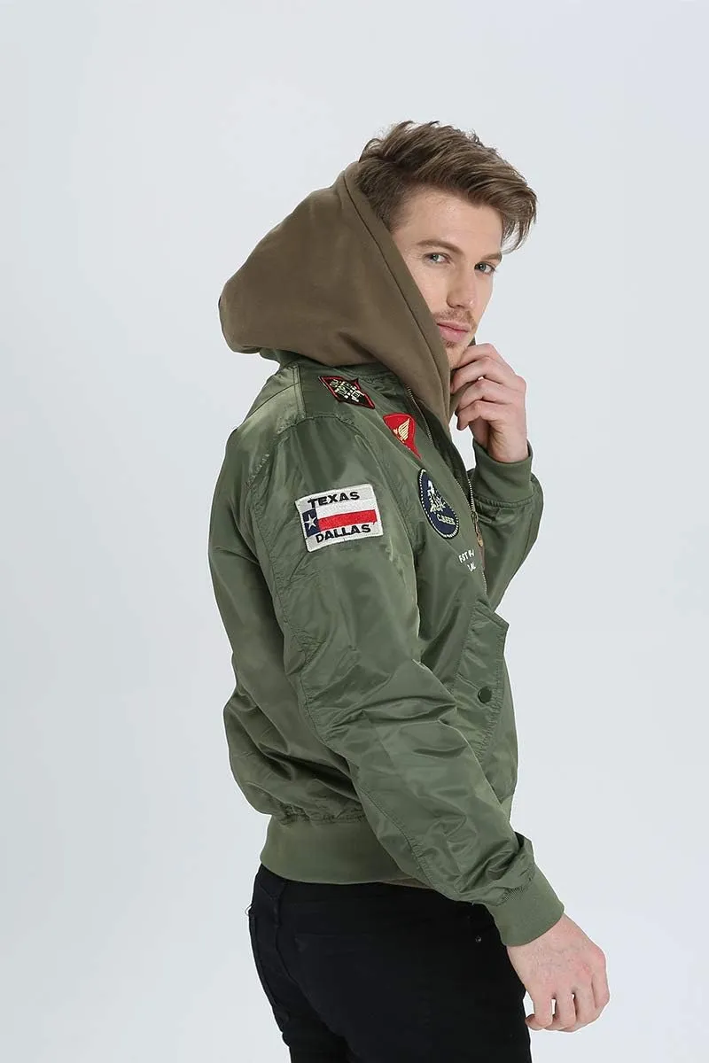 CORIRESHA Mens Outdoor Embroidered Patches Slim Fit US Navy Bomber Jackets Windbreaker