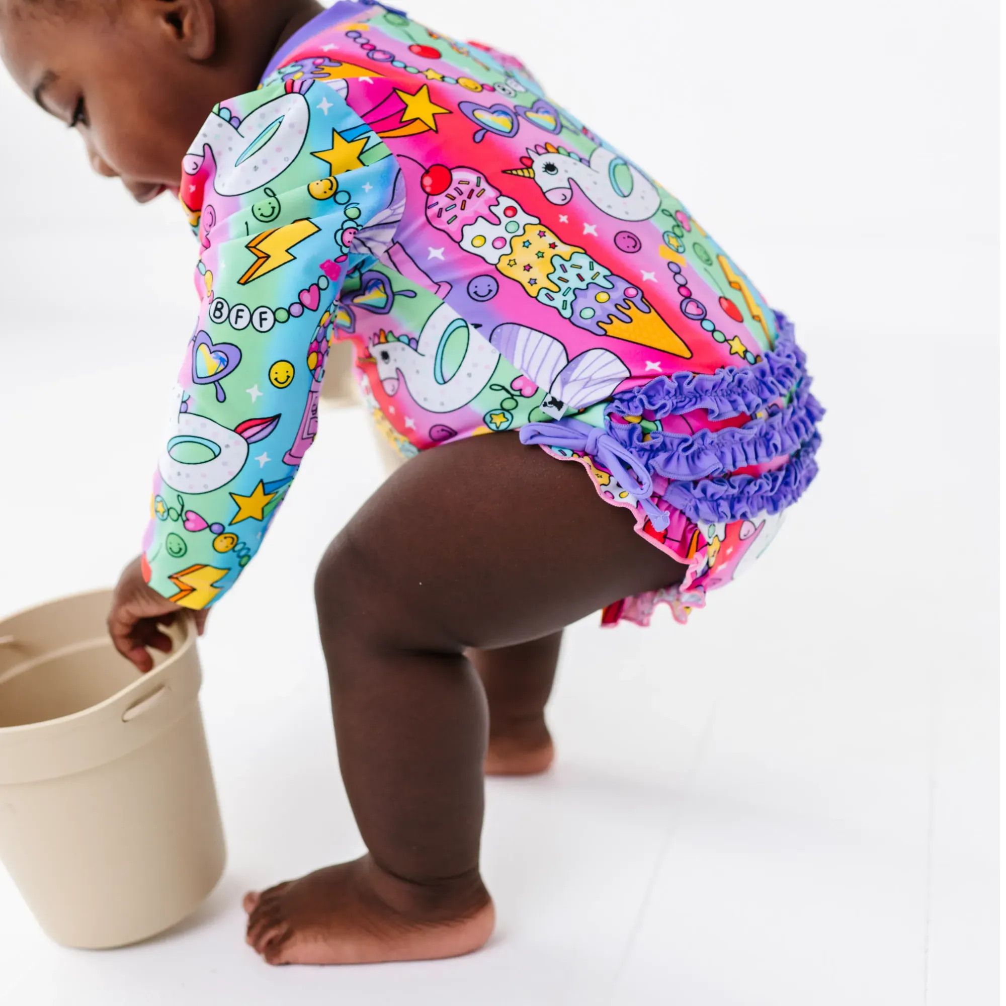 Cosmic Candyland Long Sleeve Ruffle Swimsuit
