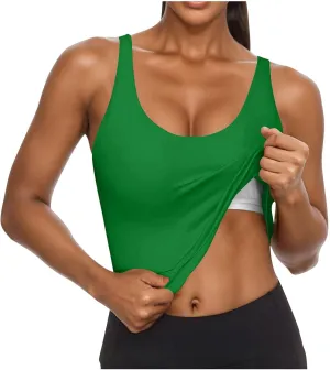 Cotton Tank Top with Built in Bra for Women Adjustable Strap Workout Camisole Yoga Shirts Layer Padded Bra Tank Tops