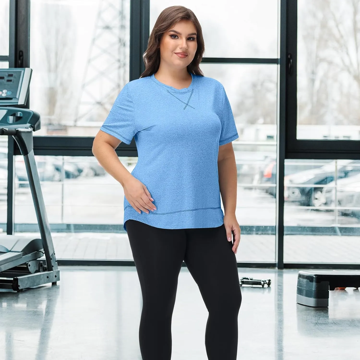 Coume 3 Pack Women's Plus Size Workout Tops Short Sleeve Loose Fit Crew Neck Shirts Quick Dry Gym Clothes