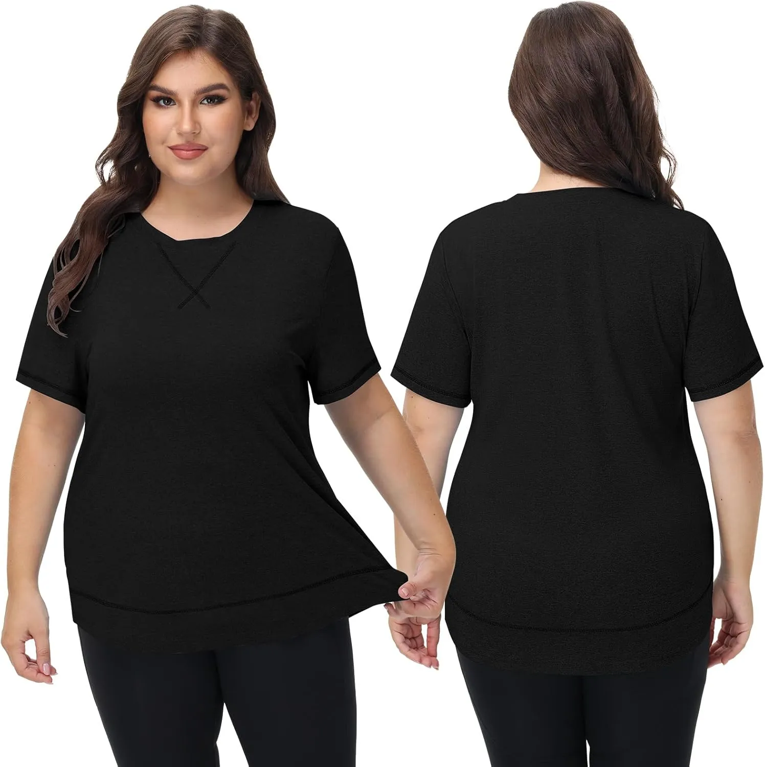 Coume 3 Pack Women's Plus Size Workout Tops Short Sleeve Loose Fit Crew Neck Shirts Quick Dry Gym Clothes