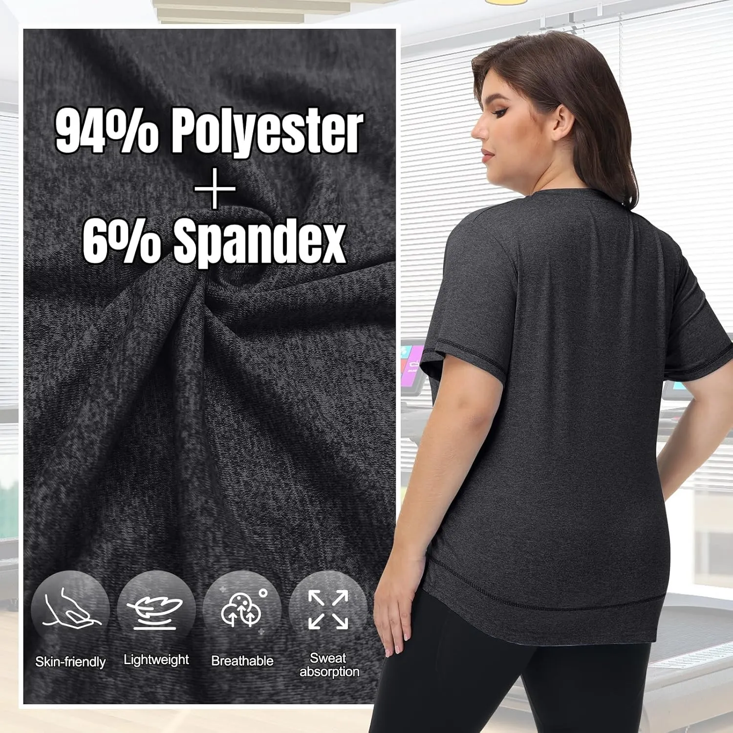 Coume 3 Pack Women's Plus Size Workout Tops Short Sleeve Loose Fit Crew Neck Shirts Quick Dry Gym Clothes