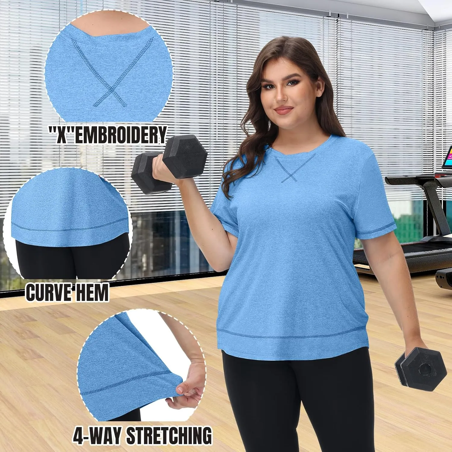 Coume 3 Pack Women's Plus Size Workout Tops Short Sleeve Loose Fit Crew Neck Shirts Quick Dry Gym Clothes