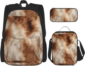 Cow Fur Print Unisex Stylish Travel Backpack Set With Insulated Lunch Bag,Adjustable Straps