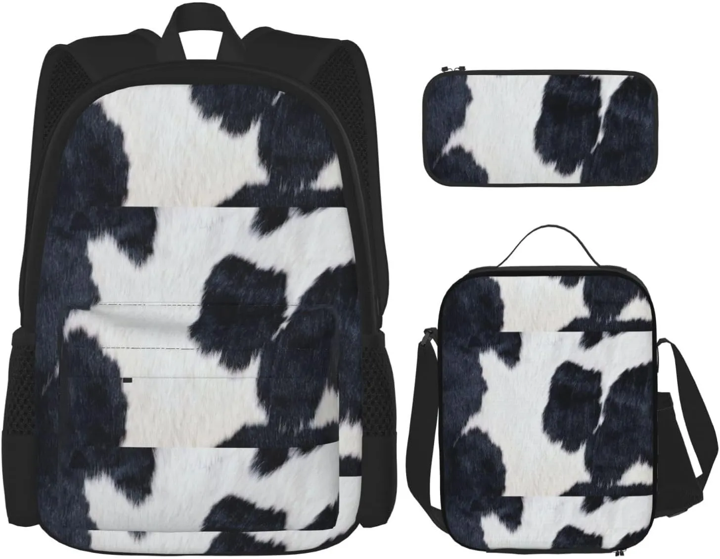 Cowhide Print Unisex Stylish Travel Backpack Set With Insulated Lunch Bag,Adjustable Straps