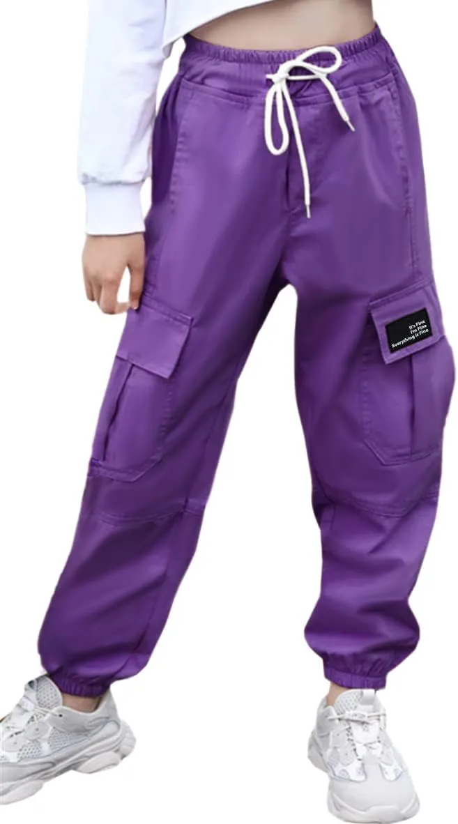 Cromoncent Girls&Womens Cargo Pants Elastic Waist Lightweight Outdoor Jogger Pants, 6 Years - XX-Large