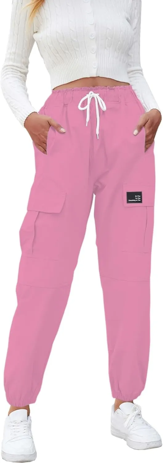 Cromoncent Girls&Womens Cargo Pants Elastic Waist Lightweight Outdoor Jogger Pants, 6 Years - XX-Large