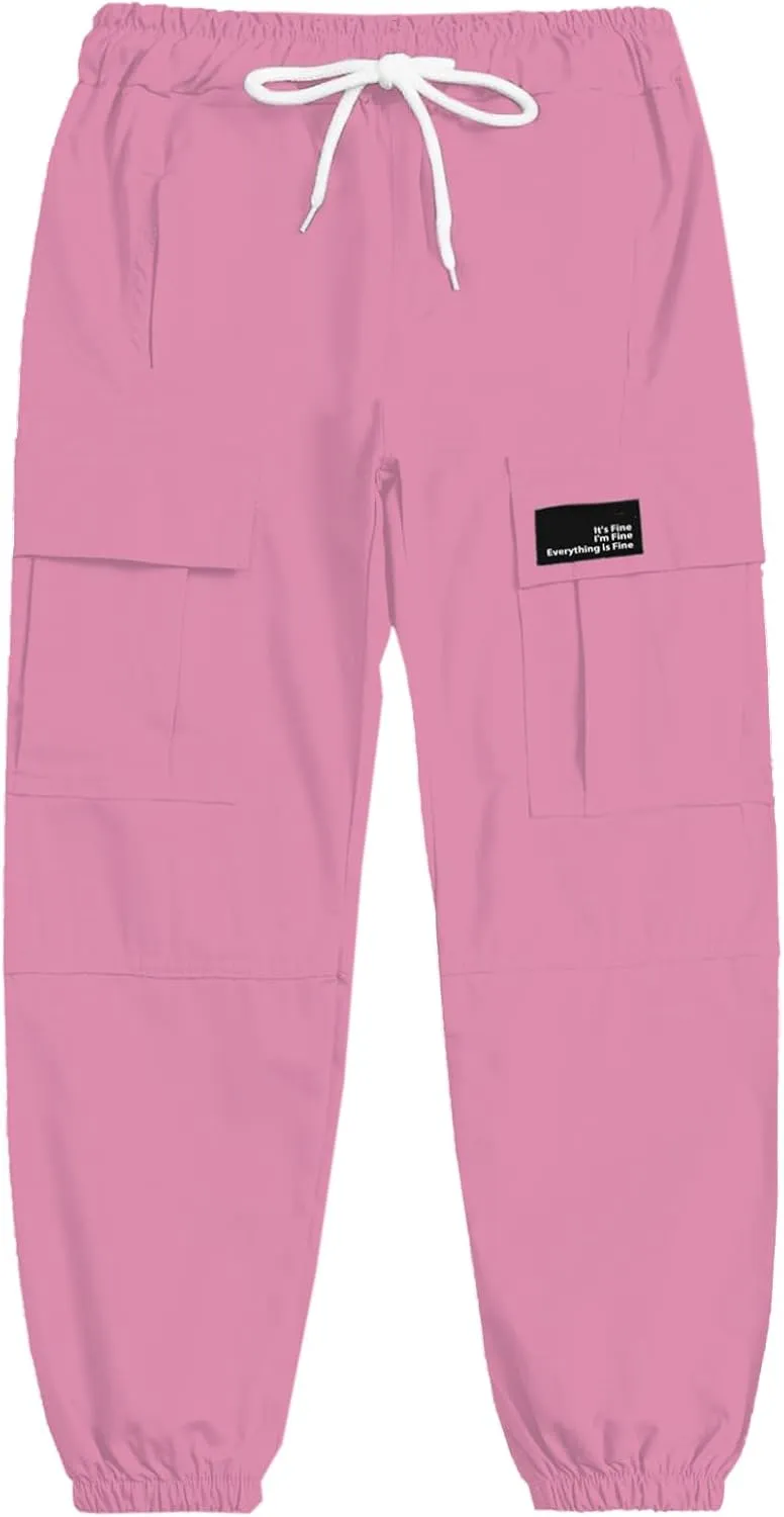 Cromoncent Girls&Womens Cargo Pants Elastic Waist Lightweight Outdoor Jogger Pants, 6 Years - XX-Large