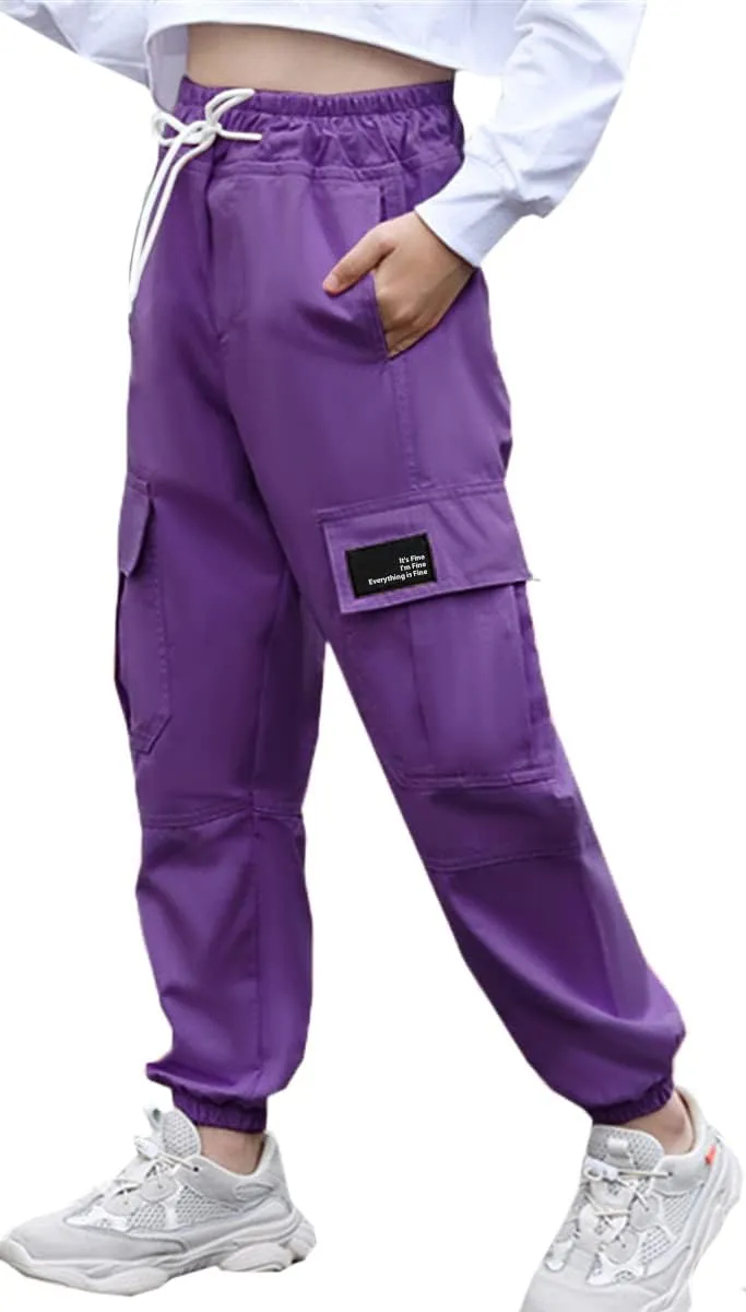 Cromoncent Girls&Womens Cargo Pants Elastic Waist Lightweight Outdoor Jogger Pants, 6 Years - XX-Large
