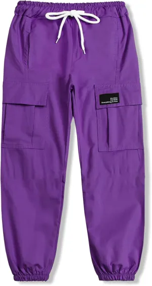 Cromoncent Girls&Womens Cargo Pants Elastic Waist Lightweight Outdoor Jogger Pants, 6 Years - XX-Large