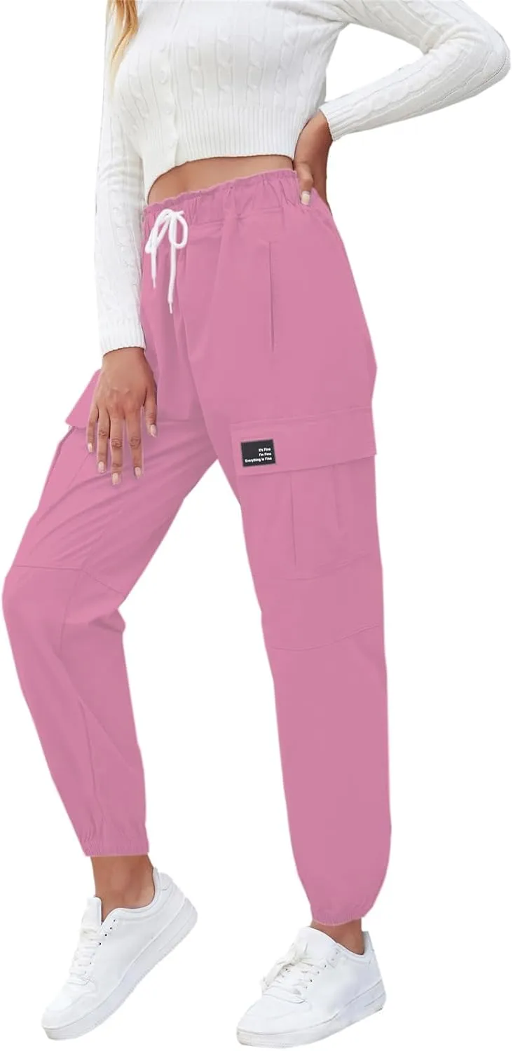 Cromoncent Girls&Womens Cargo Pants Elastic Waist Lightweight Outdoor Jogger Pants, 6 Years - XX-Large