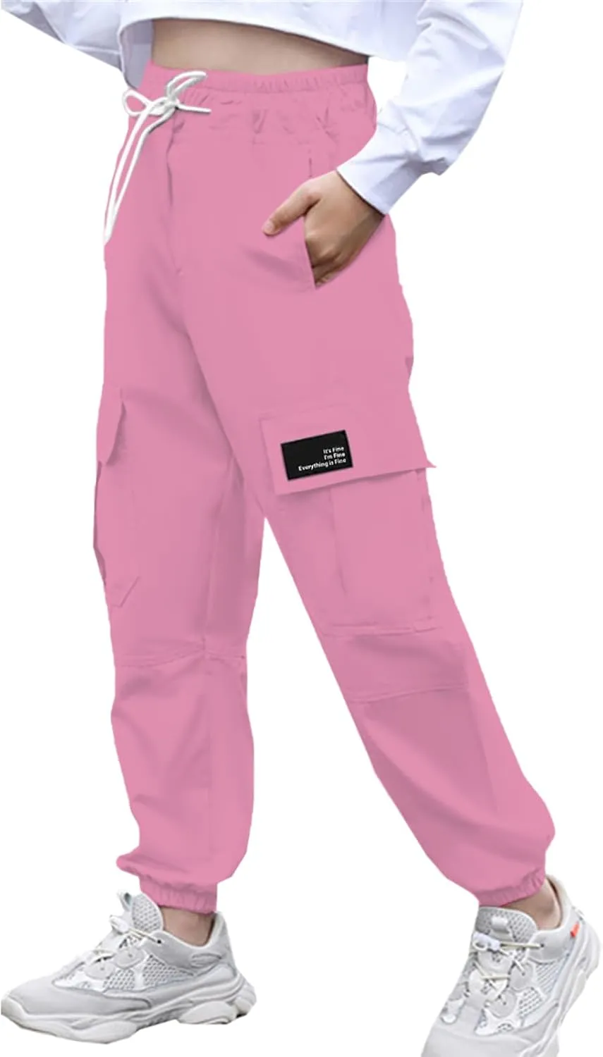 Cromoncent Girls&Womens Cargo Pants Elastic Waist Lightweight Outdoor Jogger Pants, 6 Years - XX-Large