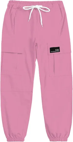 Cromoncent Girls&Womens Cargo Pants Elastic Waist Lightweight Outdoor Jogger Pants, 6 Years - XX-Large