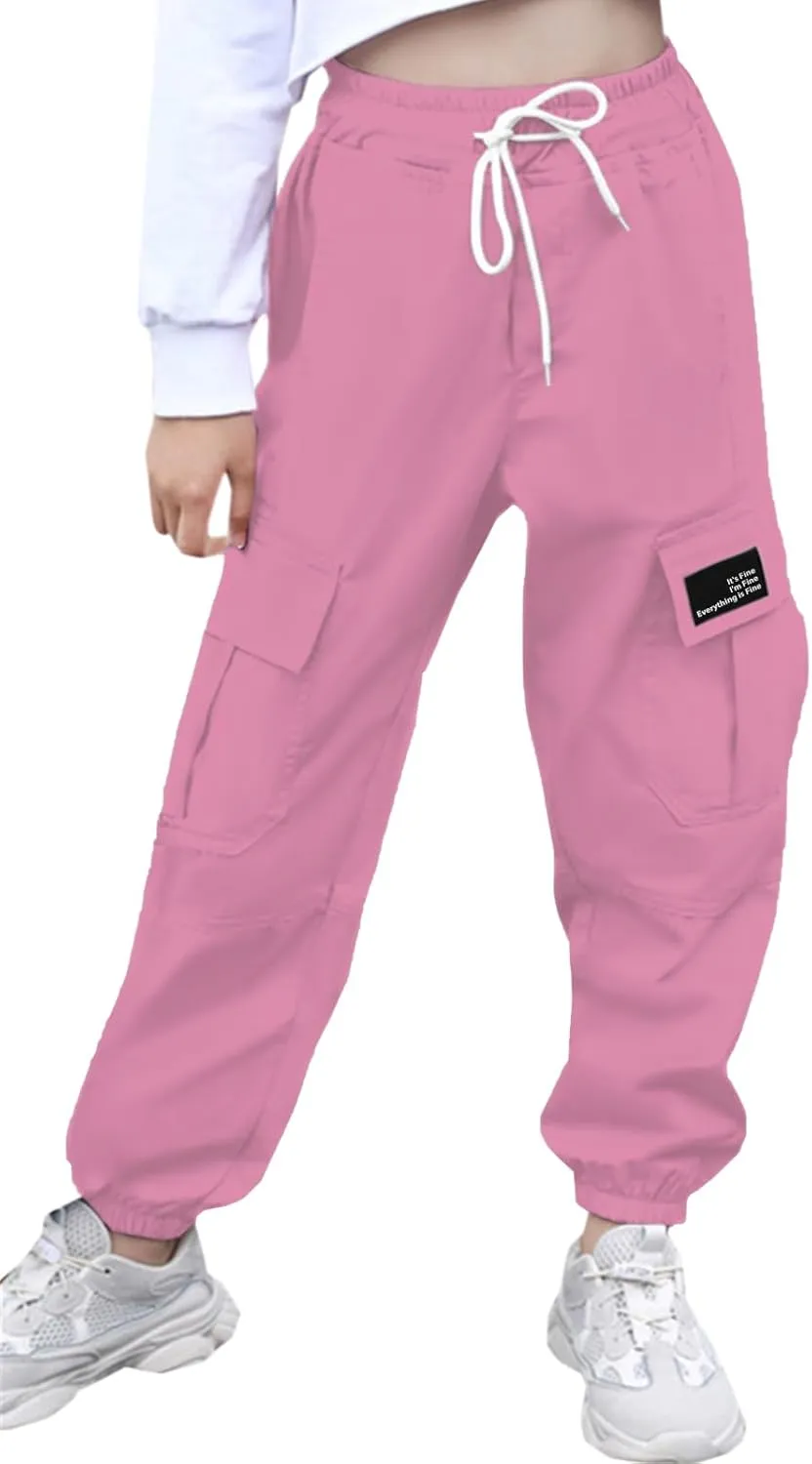 Cromoncent Girls&Womens Cargo Pants Elastic Waist Lightweight Outdoor Jogger Pants, 6 Years - XX-Large