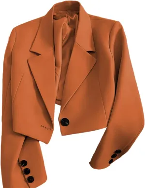 Cropped Blazer for Women Trendy Petite Jacket Dressy Casual Long Sleeve Work Office Crop Top JNZJK005