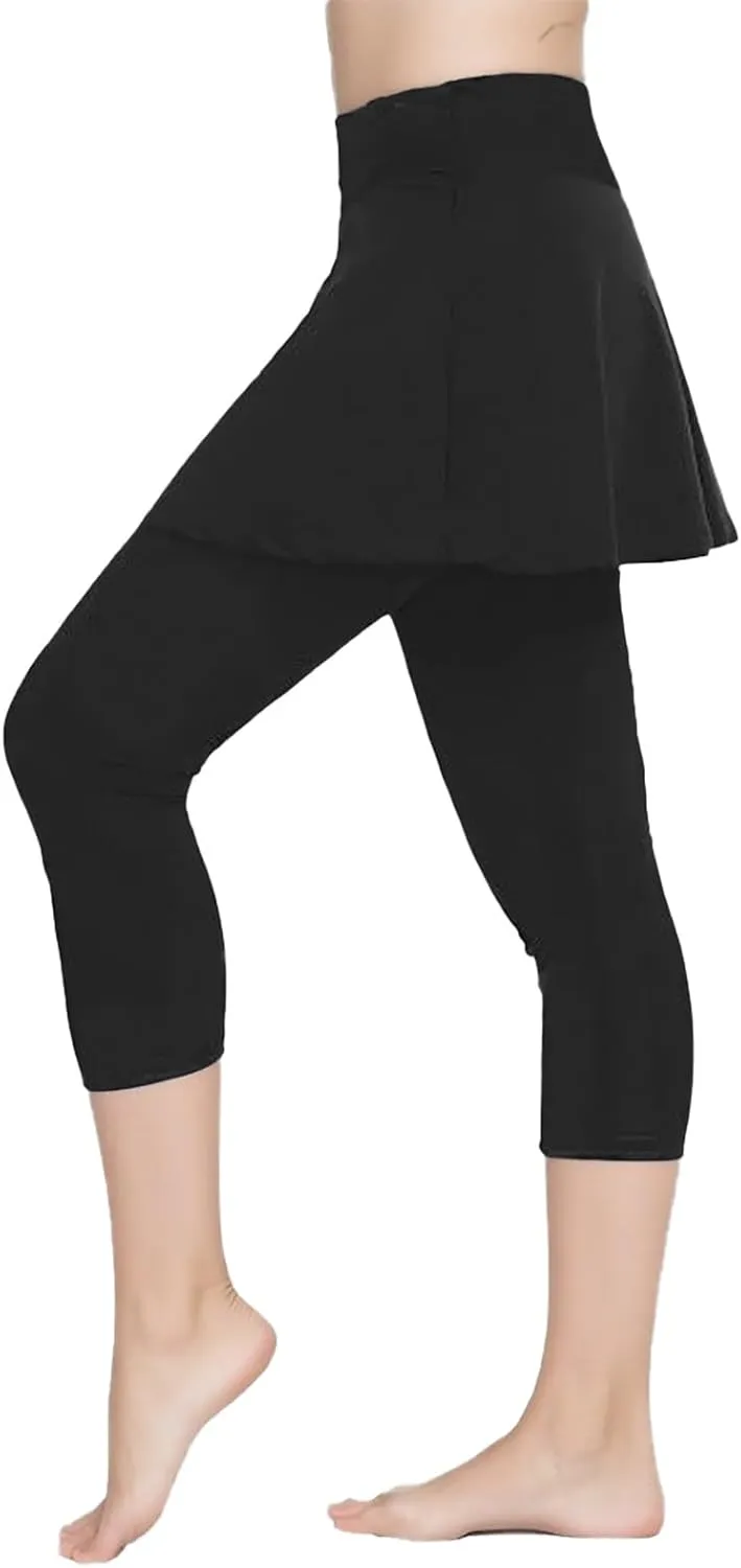 Cropped Tennis Skorts Solid Color Soft Skirted Capri with Skirt Capris Athletic Leggings 2024 Running Pants Exercise