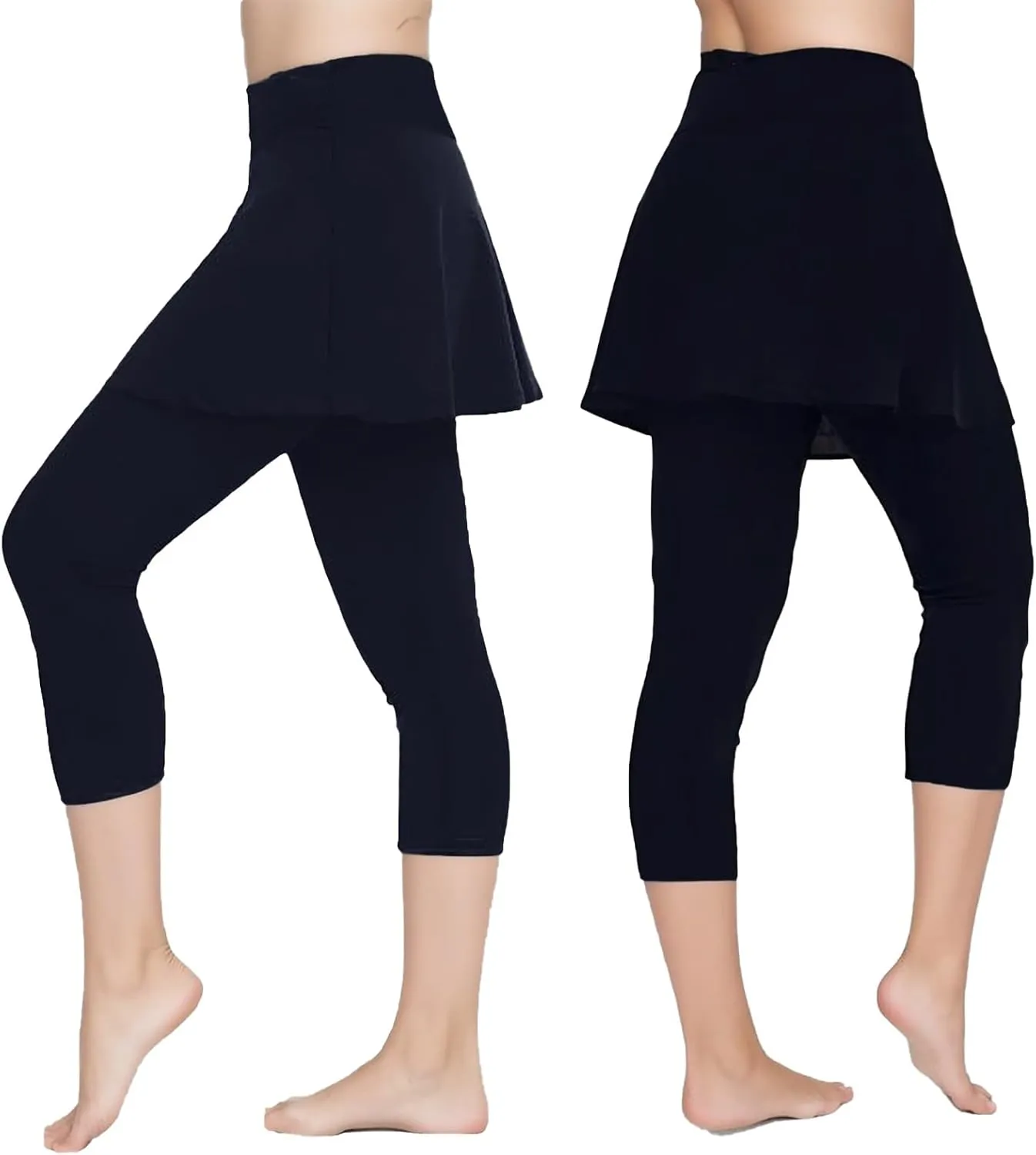 Cropped Tennis Skorts Solid Color Soft Skirted Capri with Skirt Capris Athletic Leggings 2024 Running Pants Exercise