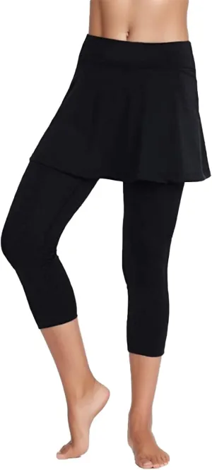 Cropped Tennis Skorts Solid Color Soft Skirted Capri with Skirt Capris Athletic Leggings 2024 Running Pants Exercise