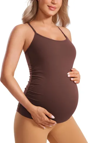 CRZ YOGA Butterluxe Y Back Maternity Tank Tops for Women Ruched Pregnancy Basic Camisole Sleeveless Athletic Yoga Shirts