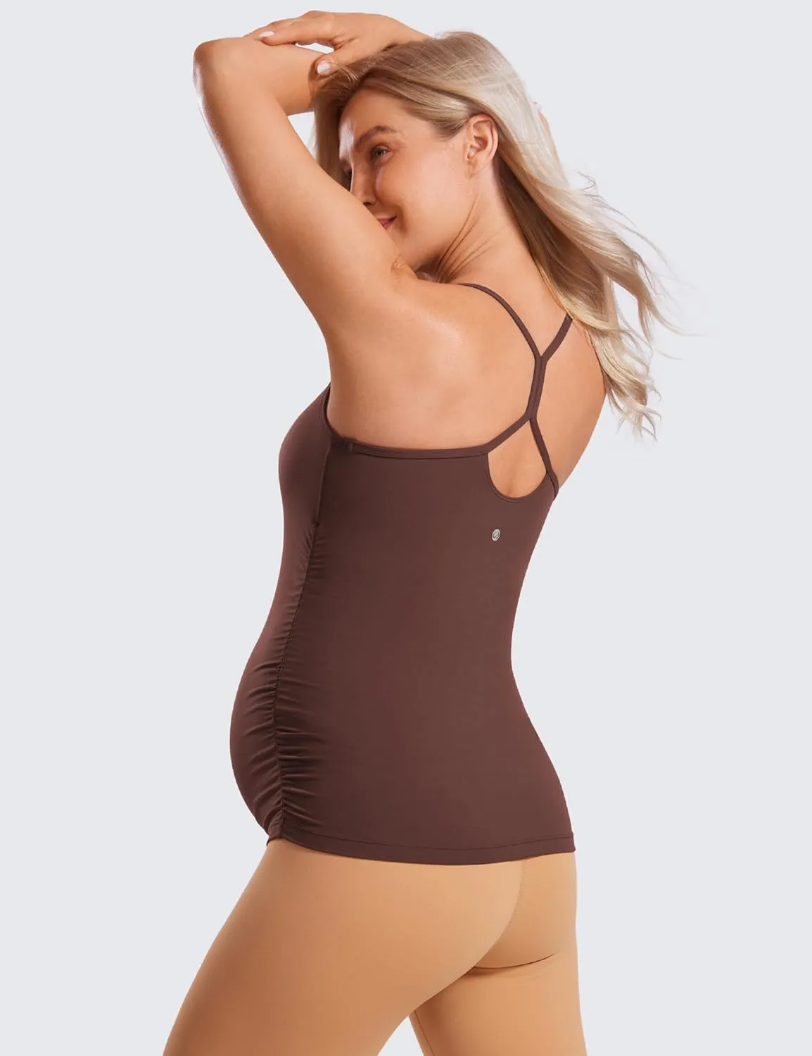 CRZ YOGA Butterluxe Y Back Maternity Tank Tops for Women Ruched Pregnancy Basic Camisole Sleeveless Athletic Yoga Shirts