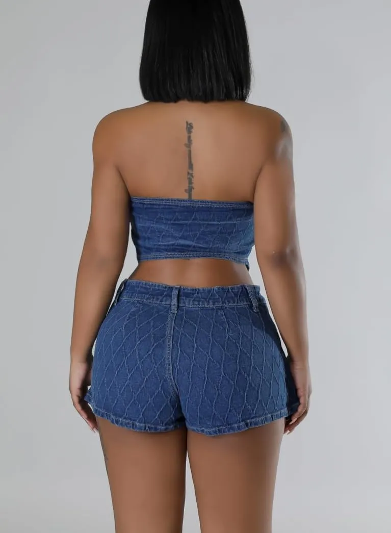 cu4eve Skirt Sets Women 2 Piece Outfits Sexy Summer Denim Halter Tank Tops and Jean Skort Party Club Night Dress