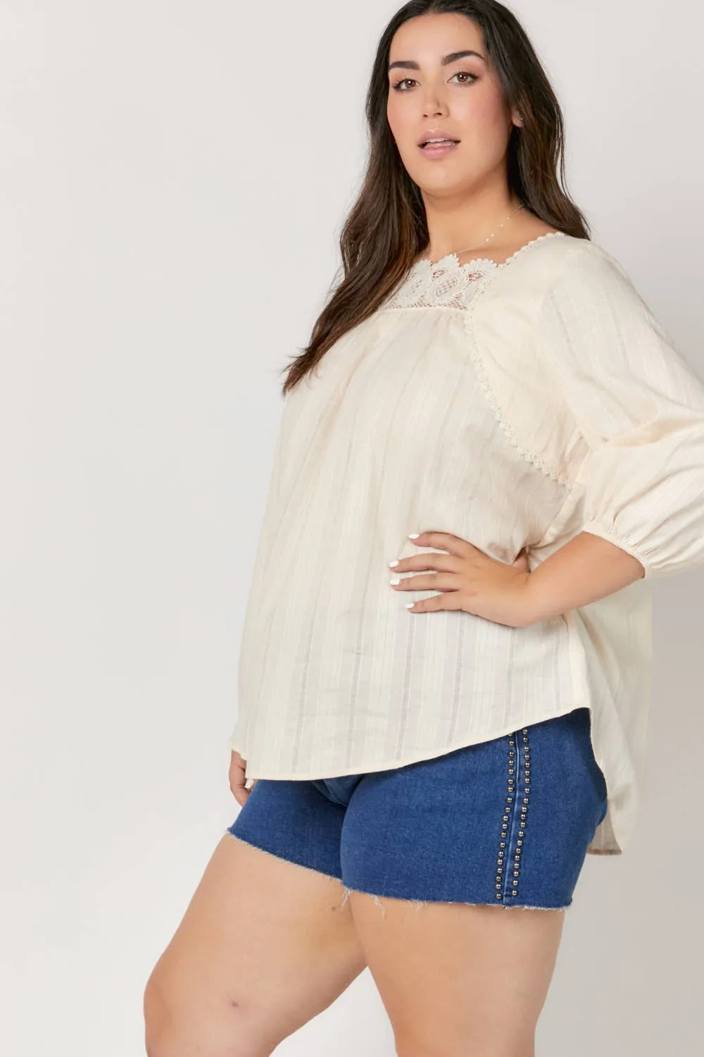 Curvy Lace Accent Cream Top