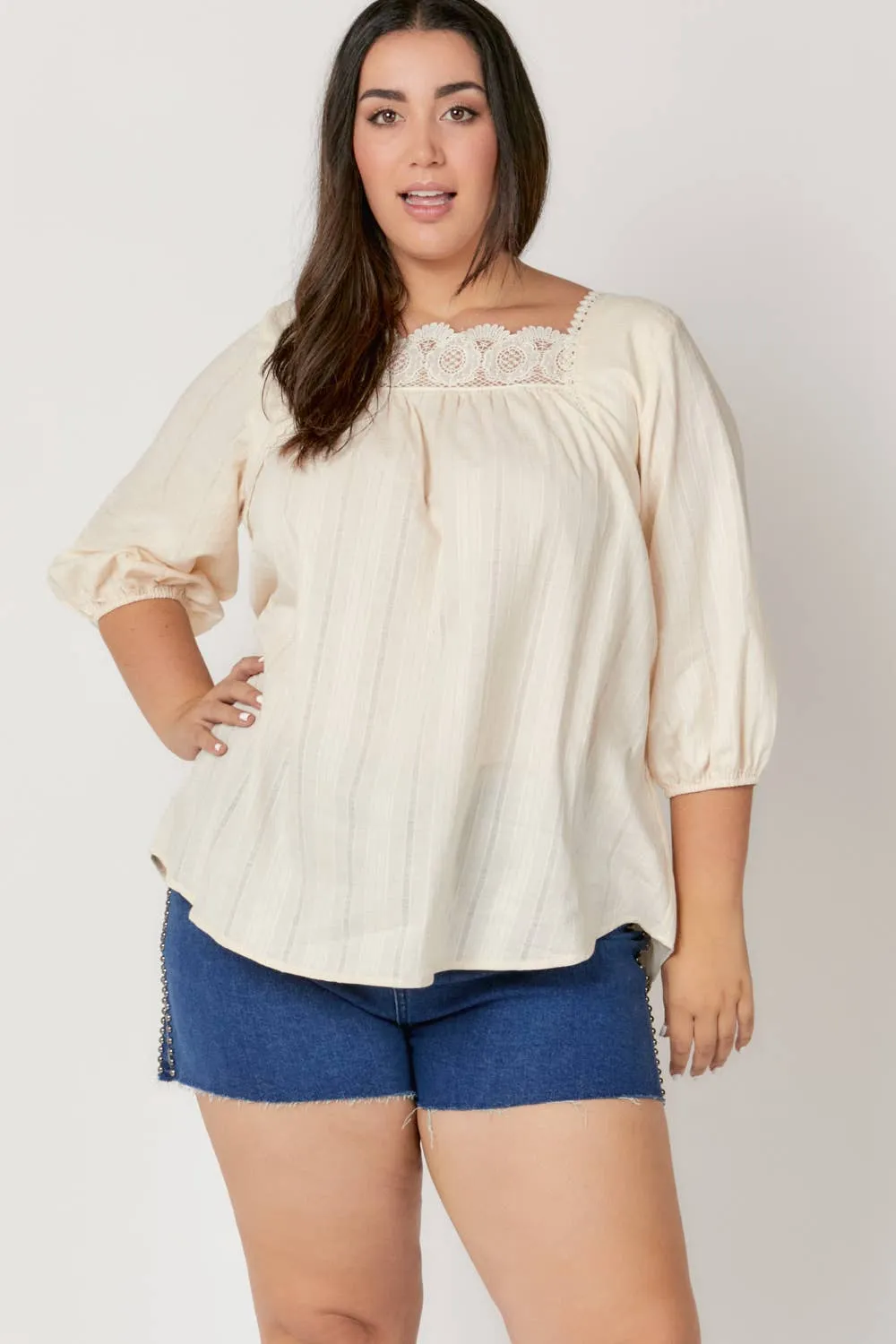 Curvy Lace Accent Cream Top