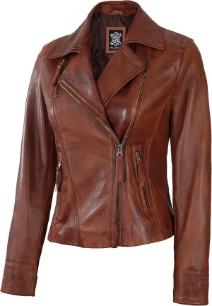 Decrum Womens Leather Jacket - Asymmetrical Style Casual Leather Jackets For Women