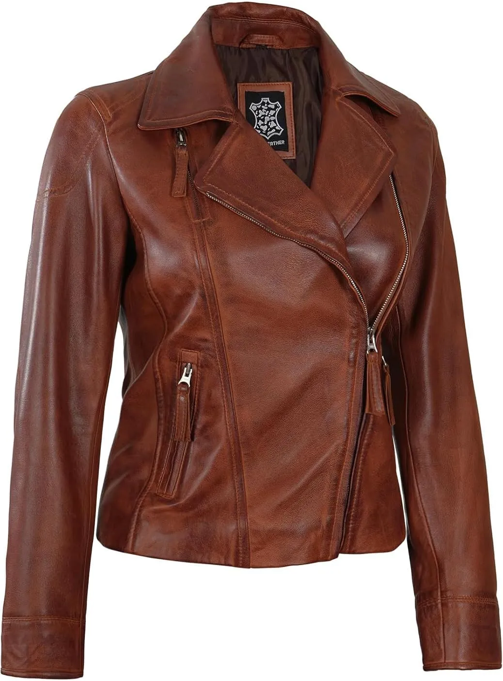 Decrum Womens Leather Jacket - Asymmetrical Style Casual Leather Jackets For Women