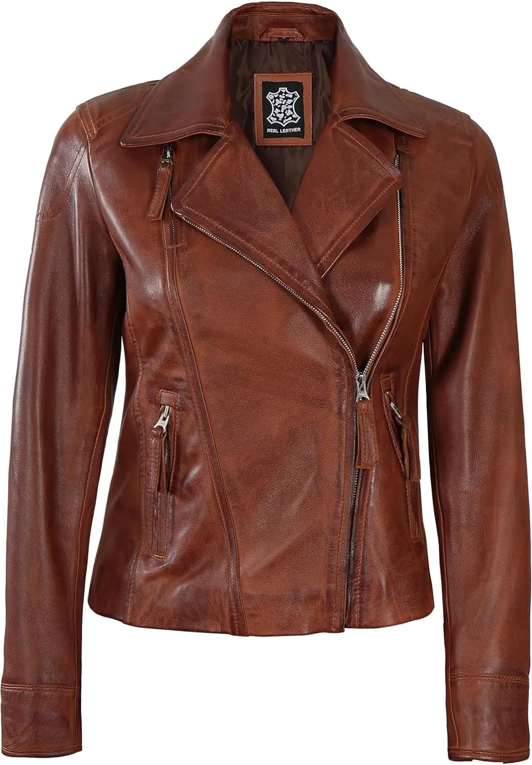 Decrum Womens Leather Jacket - Asymmetrical Style Casual Leather Jackets For Women
