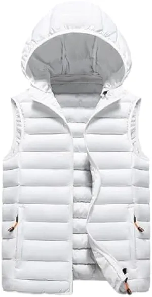 DGHM-JLMY Men's Sleeveless Lightweight Quilted Puffer Down Winter Hooded Down Cotton Vest Casual Vest Loose Coat with Hood