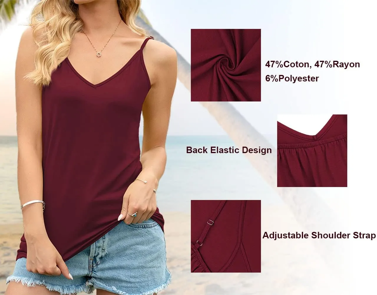 Diosun Women's V Neck Spaghetti Strappy Tank Tops Sexy Casual Loose Sleeveless Shirts Camisole
